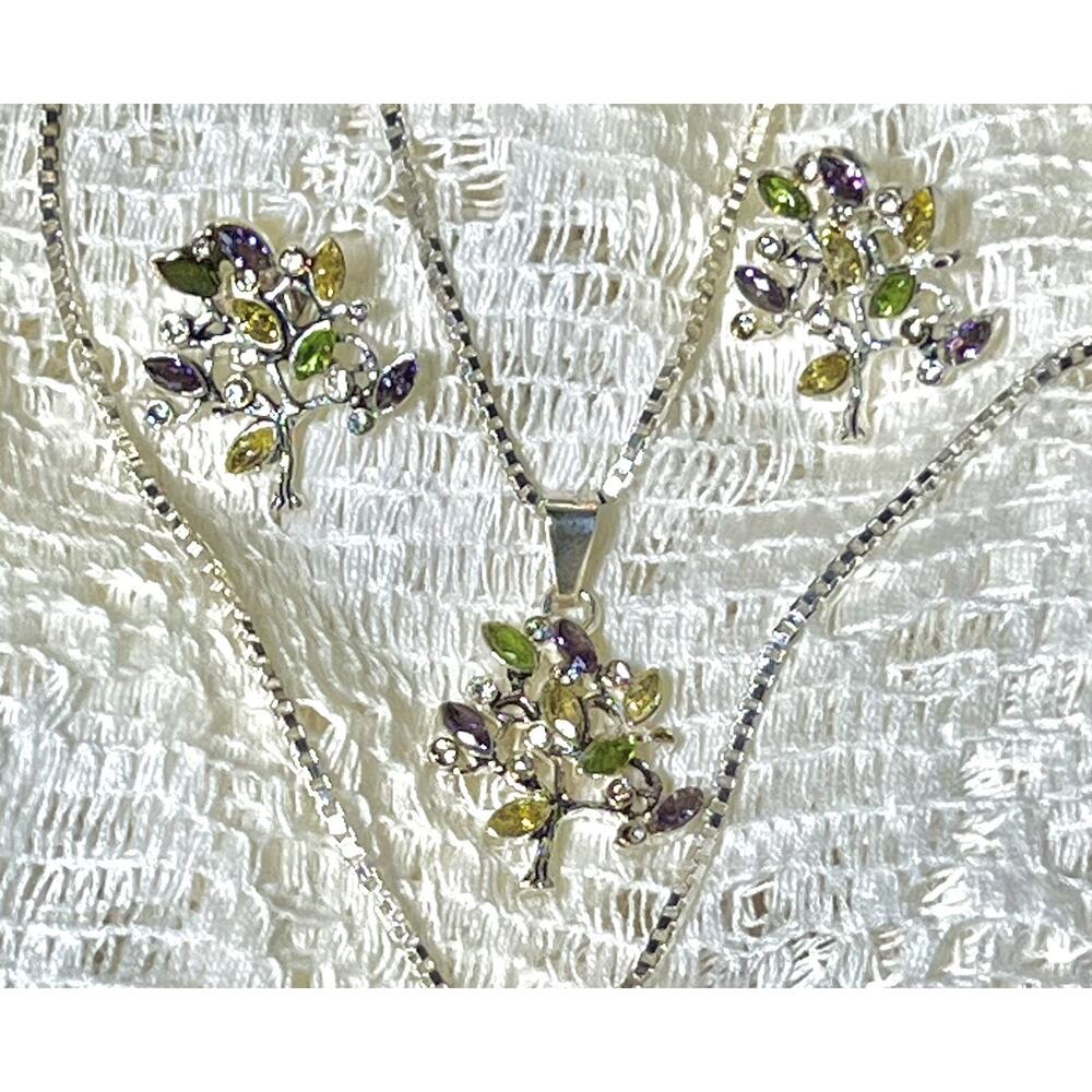 Mardi Gras Live Oak Tree Sterling Silver Pendant And Dangle Earrings New Orleans